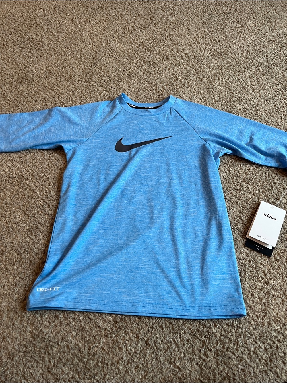 Nike Youth Light Blue Heather Long Sleeve Dri-FIT Tee with Swoosh